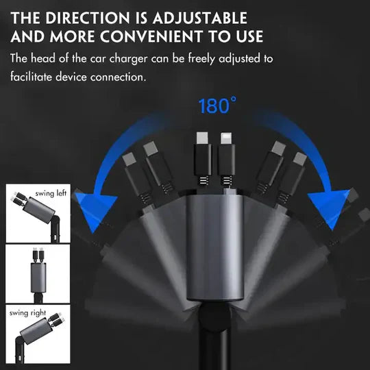 TALYO™ 4 IN 1 Retractable Car Charger USB Type C And IOS Cable