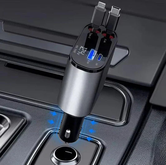 TALYO™ 4 IN 1 Retractable Car Charger USB Type C And IOS Cable