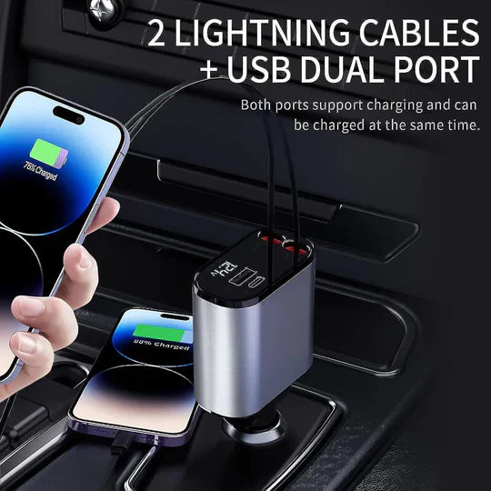 TALYO™ 4 IN 1 Retractable Car Charger USB Type C And IOS Cable