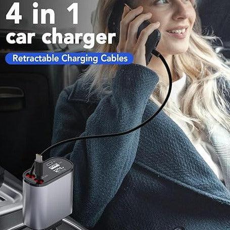 TALYO™ 4 IN 1 Retractable Car Charger USB Type C And IOS Cable