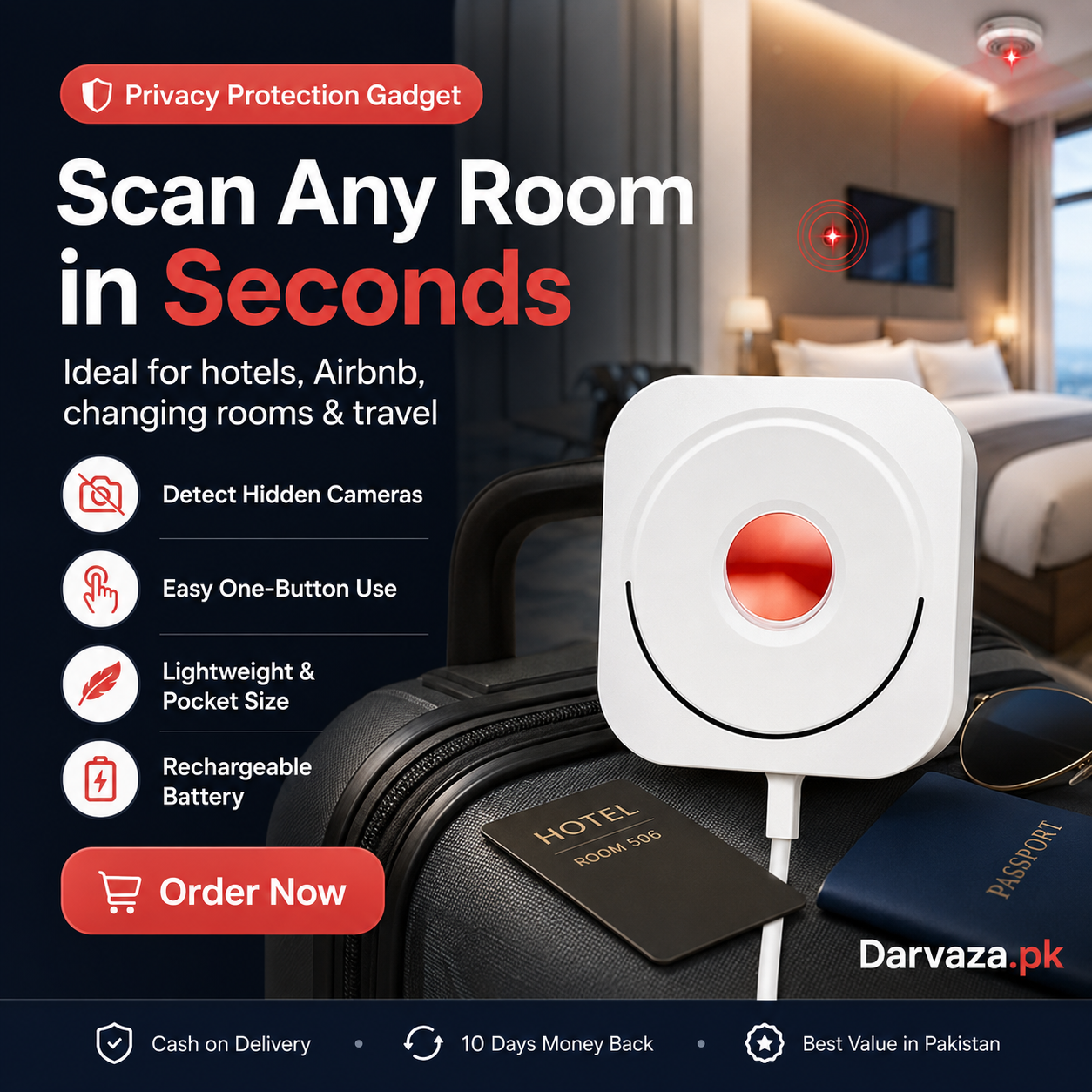TALYO™ Portable Anti Camera Detector – USB Rechargeable Privacy Protection Device | Hidden Camera Finder for Hotels & Travel