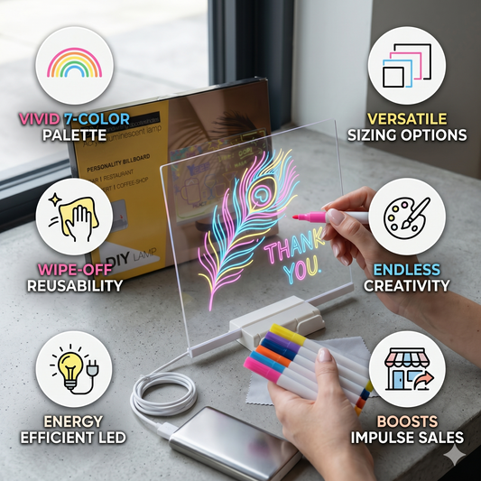 TALYO™ LED Light-Up Writing Board with Colorful Markers –  DIY Acrylic Writing Pad with Stand & Erasable Pens for Kids, Important Notes and  Welcome Messages