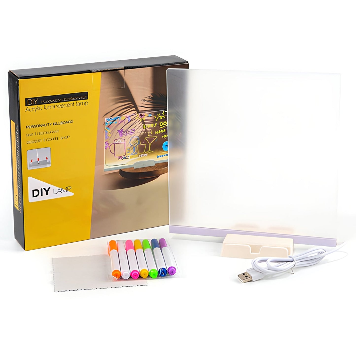 TALYO™ LED Light-Up Writing Board with Colorful Markers –  DIY Acrylic Writing Pad with Stand & Erasable Pens for Kids, Important Notes and  Welcome Messages