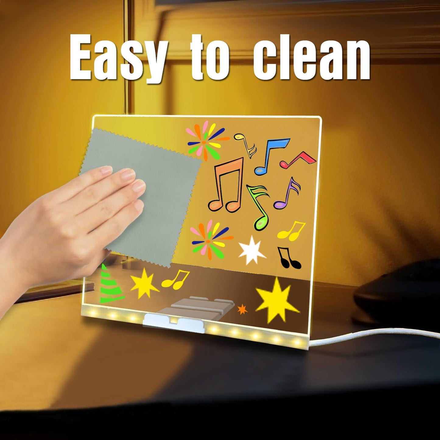 TALYO™ LED Light-Up Writing Board with Colorful Markers –  DIY Acrylic Writing Pad with Stand & Erasable Pens for Kids, Important Notes and  Welcome Messages