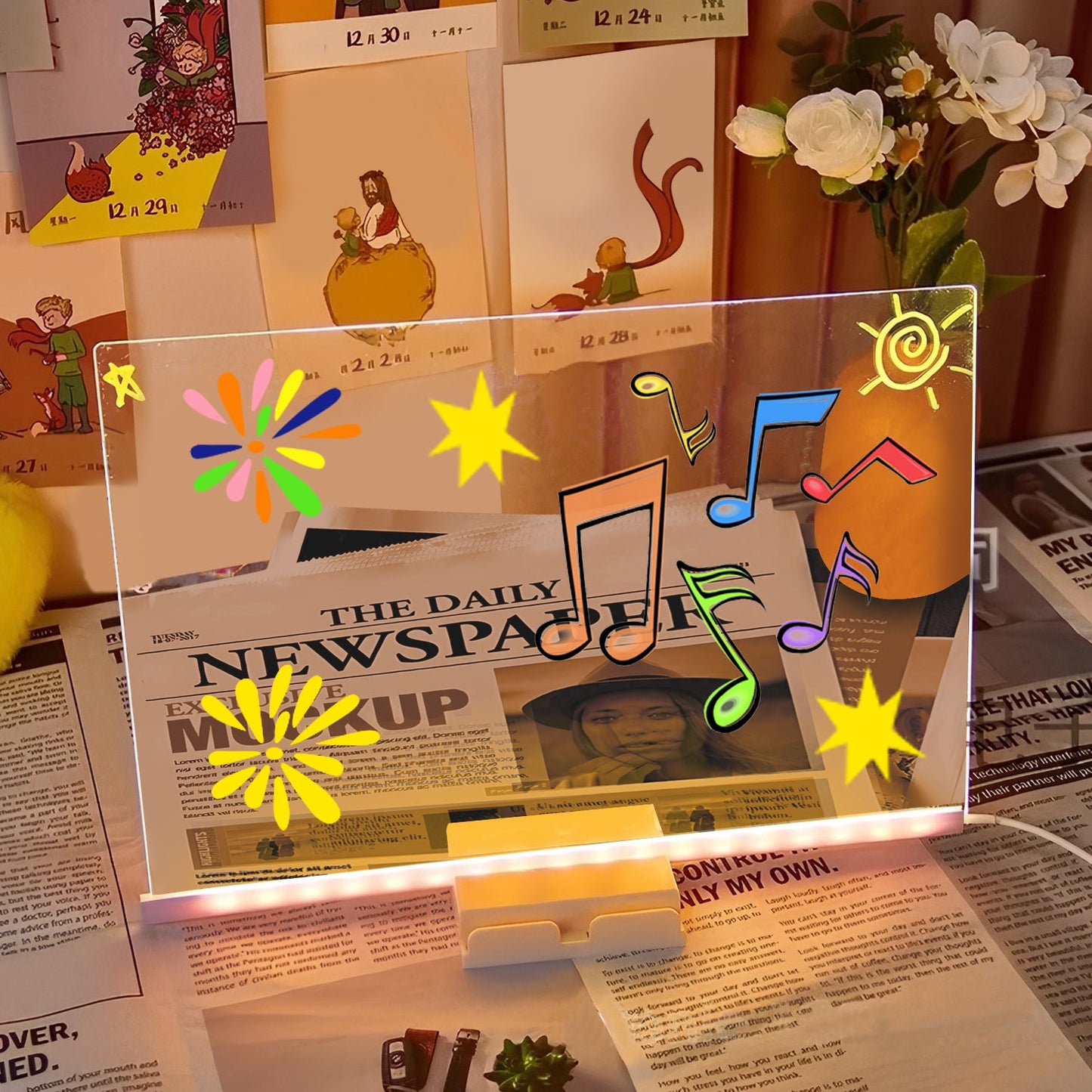 TALYO™ LED Light-Up Writing Board with Colorful Markers –  DIY Acrylic Writing Pad with Stand & Erasable Pens for Kids, Important Notes and  Welcome Messages