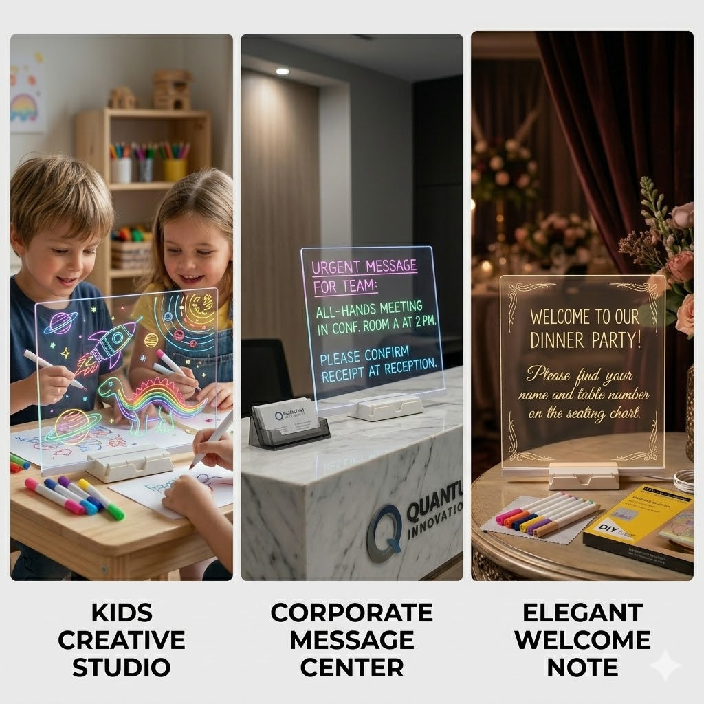 TALYO™ LED Light-Up Writing Board with Colorful Markers –  DIY Acrylic Writing Pad with Stand & Erasable Pens for Kids, Important Notes and  Welcome Messages